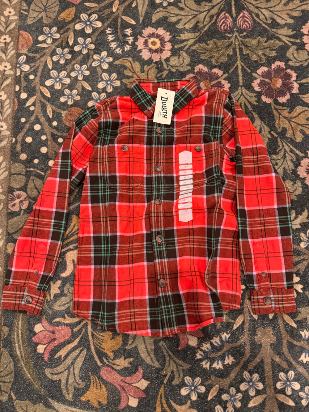 NEW WITH TAGS- Duluth Trading Co Kids Red & Brown Plaid Button-Up Shirt